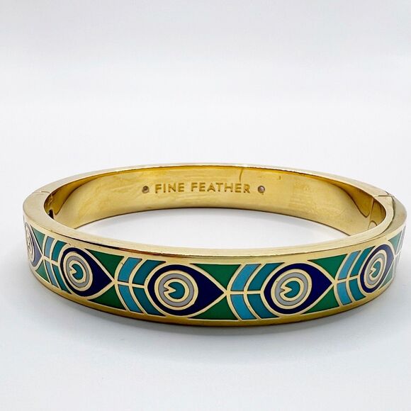 Kate Spade Fine Feather Bangle Bracelet Enamel Gold Tone - Picture 3 of 8